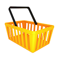 A yellow basket icon symbol, on a white background